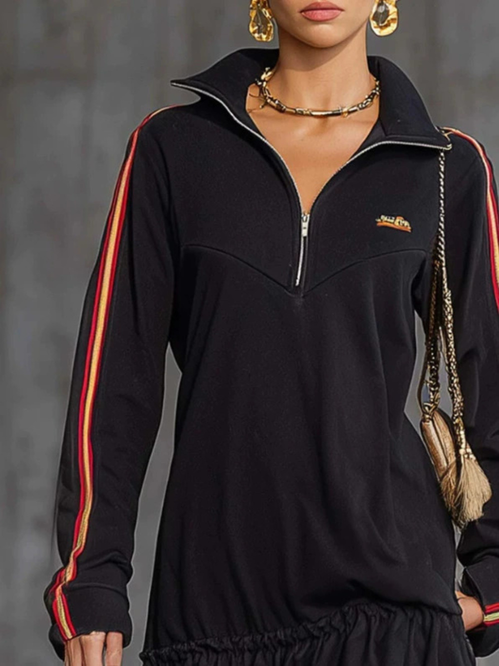 Retro Casual Front Zip Black Mini Skirt
